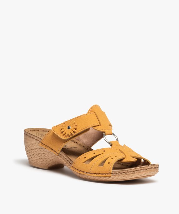 Mules femme confort compensées à brides unies ajourées vue2 - GEMO (CONFORT) - GEMO