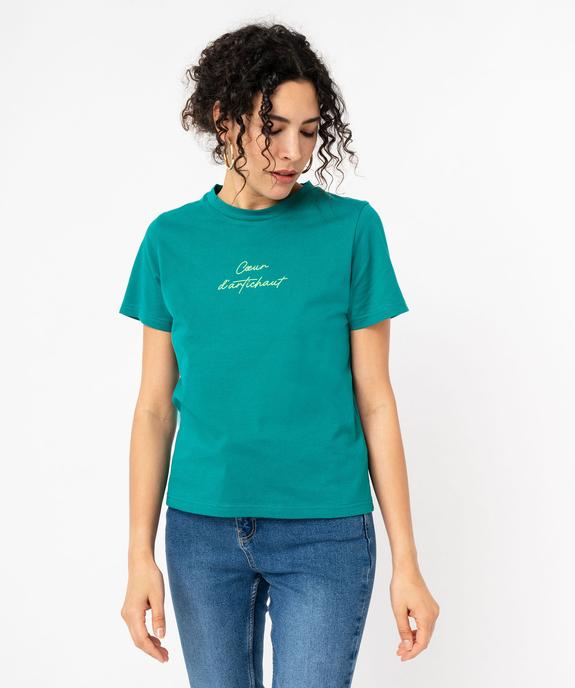 Tee-shirt manches courtes en coton à message femme vue5 - GEMO(FEMME PAP) - GEMO