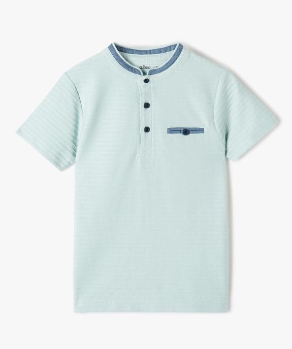 Tee-shirt garçon à col mao en maille texturée effet rayé vue1 - GEMO (ENFANT) - GEMO
