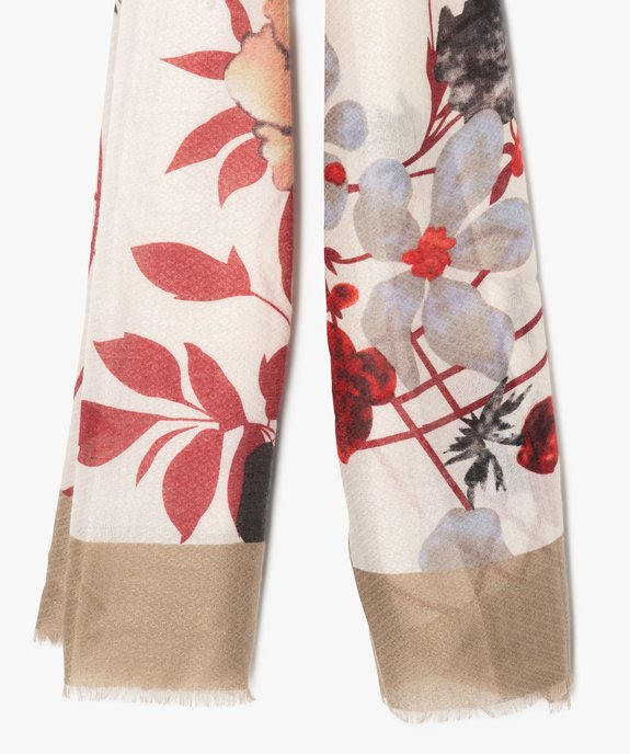 Foulard femme à grosses fleurs et petites franges vue2 - GEMO (ACCESS) - GEMO