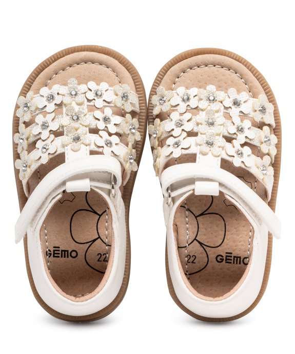 Sandales bébé fille unies avec brides fleurs et à scratch vue2 - GEMO(BEBE DEBT) - GEMO
