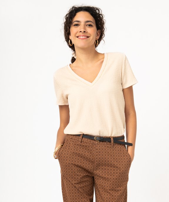 Tee-shirt à manches courtes et col V femme vue1 - GEMO(FEMME PAP) - GEMO