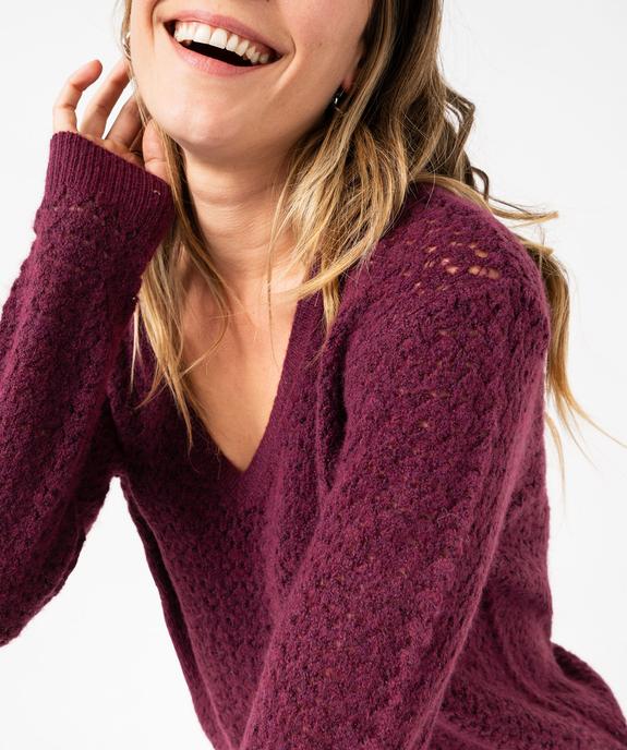 Pull col V en maille ajourée femme vue2 - GEMO 4G FEMME - GEMO