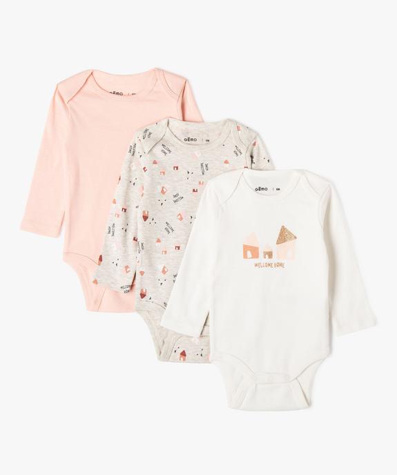 Bodies à manches longues avec motifs maisons bébé fille (lot de 3) vue1 - GEMO 4G BEBE - GEMO