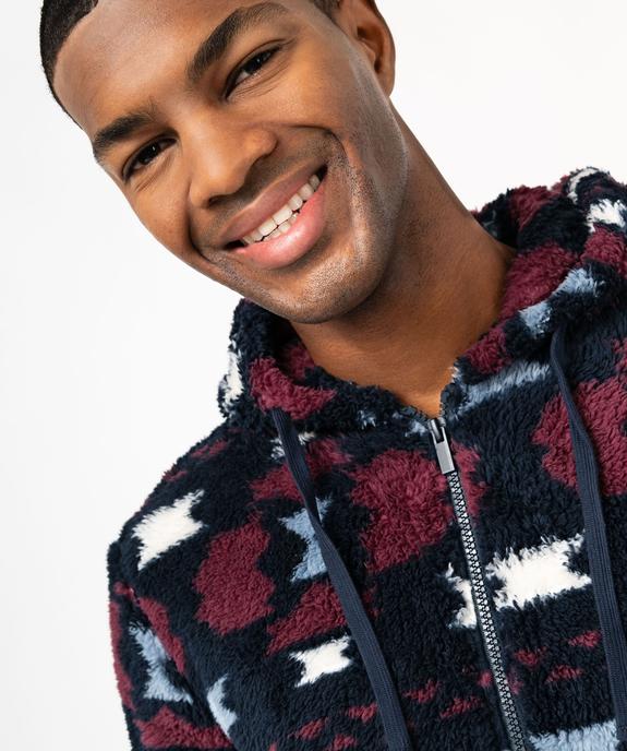 Veste d'intérieur à capuche en maille douillette imprimée homme vue5 - GEMO(HOMWR HOM) - GEMO