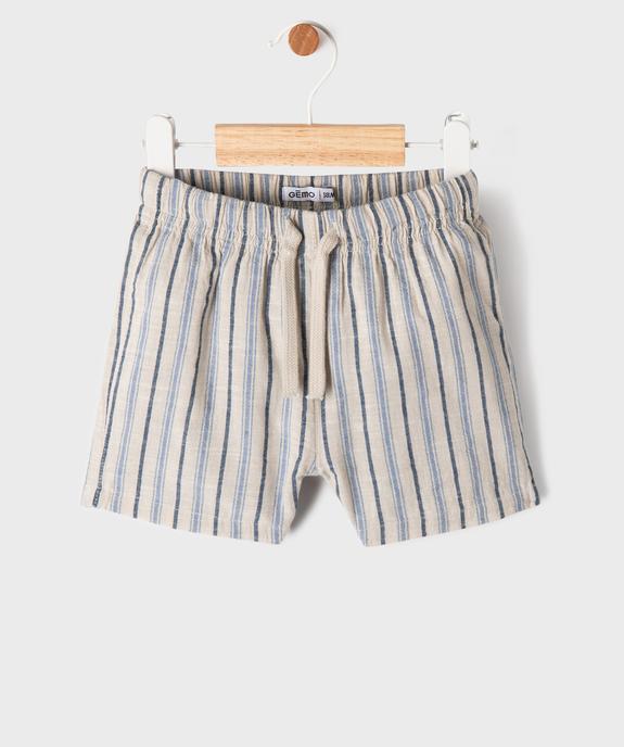 Short rayé en coton avec taille ajustable bébé garçon vue1 - GEMO(BEBE DEBT) - GEMO