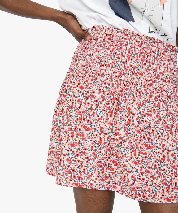 Jupe femme à motifs fleuris et large taille smockée vue2 - GEMO(FEMME PAP) - GEMO