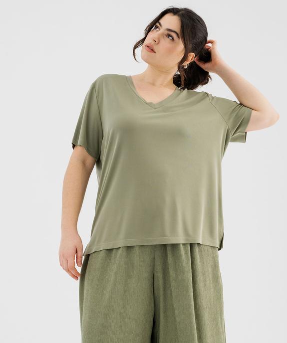 Tee-shirt manches courtes en modal souple col V femme grande taille vue1 - GEMO (G TAILLE) - GEMO