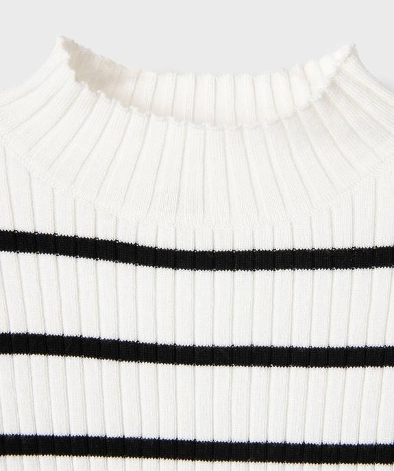 Pull rayé en maille côtelée à col montant fille vue3 - GEMO 4G FILLE - GEMO