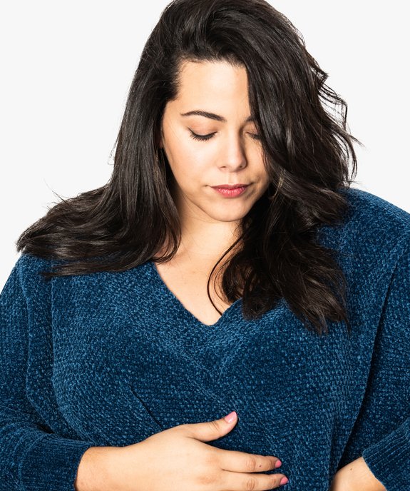 Pull femme en maille chenille à col V vue2 - GEMO (G TAILLE) - GEMO