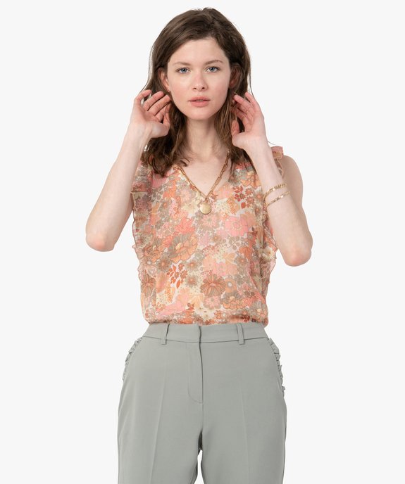 Blouse femme sans manches en voile à motifs fleuris vue1 - GEMO(FEMME PAP) - GEMO