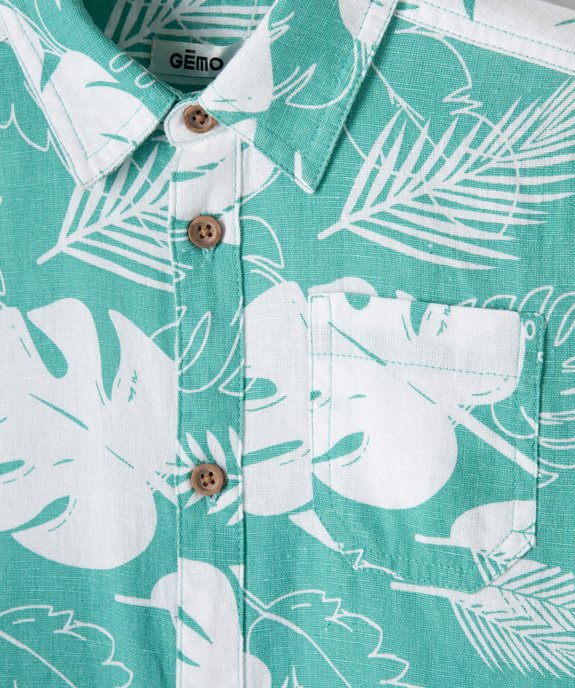 Chemise a manches courtes en coton lin imprimee bebe gar. bleu GEMO