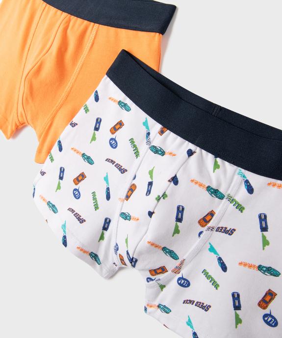 Boxers en coton stretch uni et motifs voitures garçon (lot de 2) vue2 - GEMO 4G GARCON - GEMO