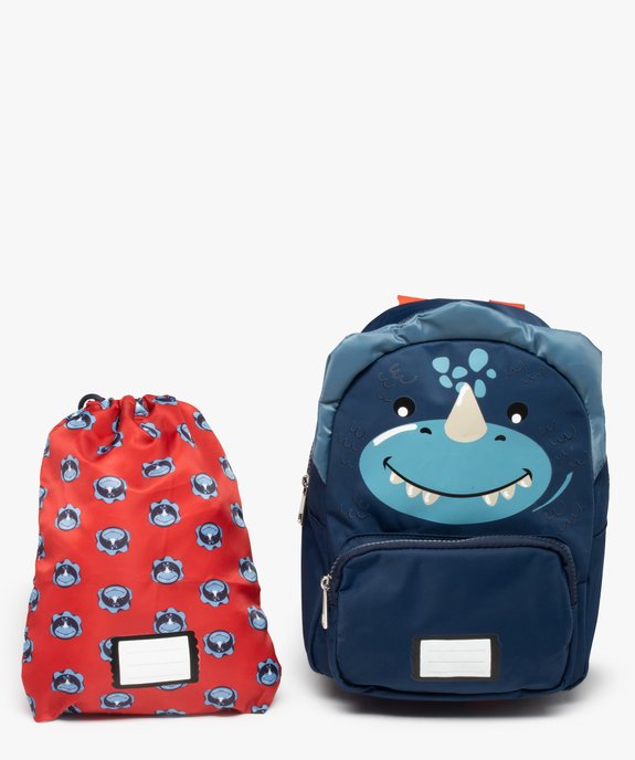 Sac à dos maternelle garçon dinosaure avec pochette assortie vue1 - GEMO (ENFANT) - GEMO