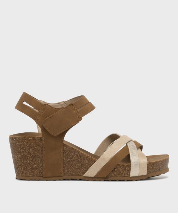 Sandales à talon compensé en suédine et bride scratch femme vue1 - VALENTINA BALDA - GEMO