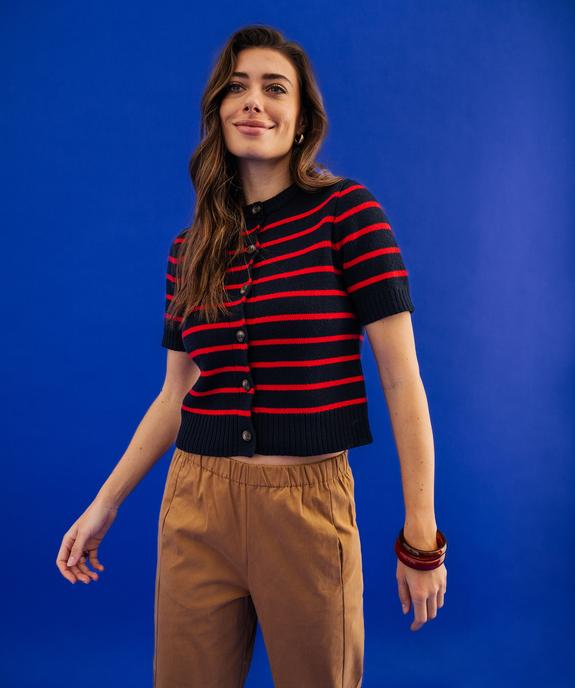 Gilet manches courtes à rayures femme vue2 - GEMO 4G FEMME - GEMO