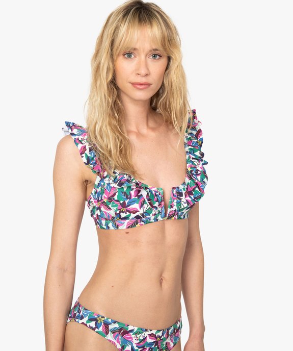 Haut de maillot de bain femme forme triangle avec volants vue1 - GEMO (PLAGE) - GEMO