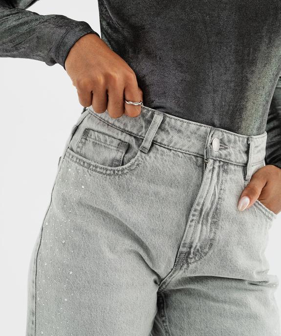 Jean straight délavé à strass femme vue2 - GEMO(FEMME PAP) - GEMO