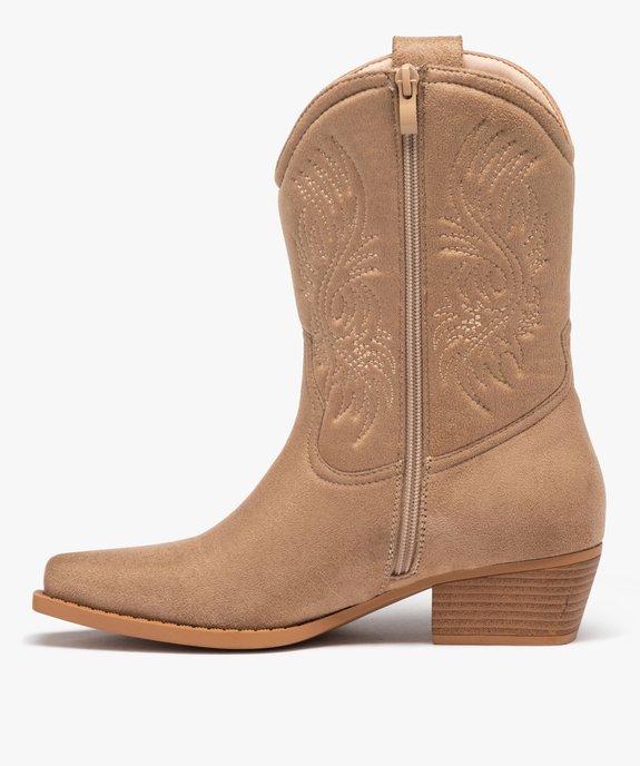 Bottes santiags à bout carré et broderies femme vue3 - GEMO (CASUAL) - GEMO
