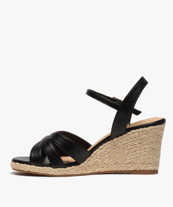 Sandales femme à talon compensé brillant et brides unies vue3 - GEMO(URBAIN) - GEMO