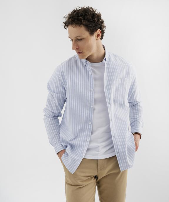 Chemise manches longues regular en coton rayé homme vue1 - GEMO 4G HOMME - GEMO