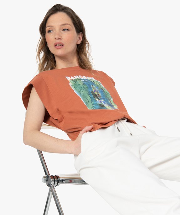 Tee-shirt femme sans manches avec motif sur le buste vue1 - GEMO(FEMME PAP) - GEMO