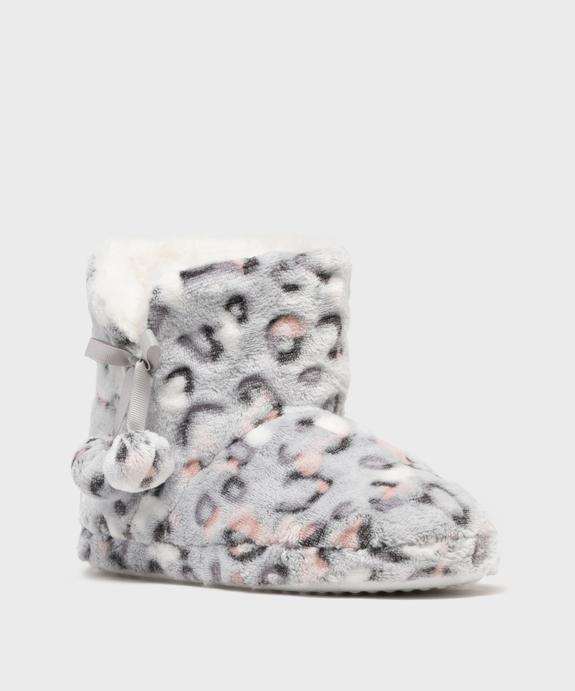 Chaussons boots en velours fourrés à pompons femme  - GEMO 4G FEMME Chaussons boots en velours fourrés à pompons femme  vue2 - GEMO 4G FEMME - GEMO