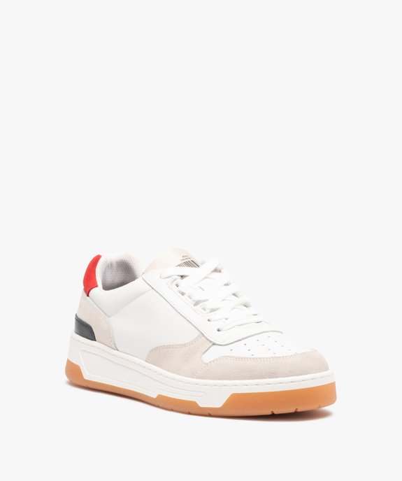 Baskets homme dessus cuir à semelle contrastante – Tanéo vue2 - TANEO - GEMO