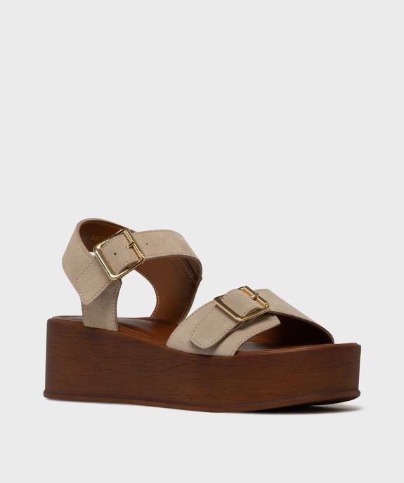 Sandales en cuir suédé à semelle plateforme femme - Tanéo vue2 - TANEO - GEMO