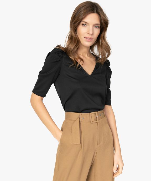 Tee-shirt femme avec manches bouffantes et col V vue1 - GEMO(FEMME PAP) - GEMO