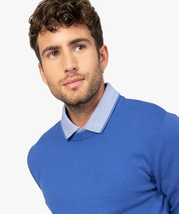 Pull homme uni en maille fine avec col rond vue2 - GEMO (HOMME) - GEMO