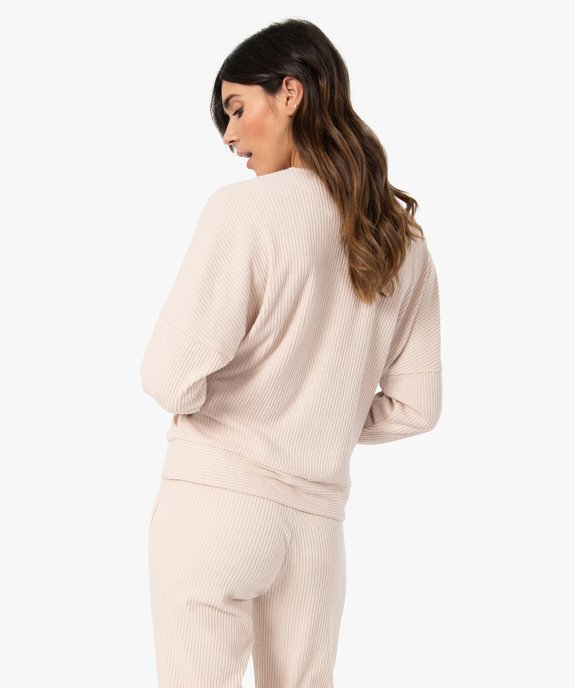Haut de pyjama femme cache-cœur en maille côtelée extra douce vue3 - GEMO(HOMWR FEM) - GEMO