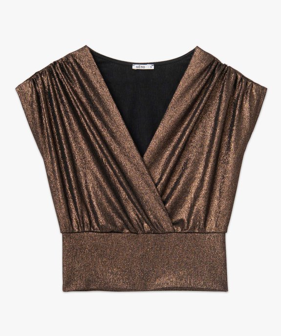 Tee-shirt femme cache-cœur sans manches en matière lamée vue4 - GEMO(FEMME PAP) - GEMO