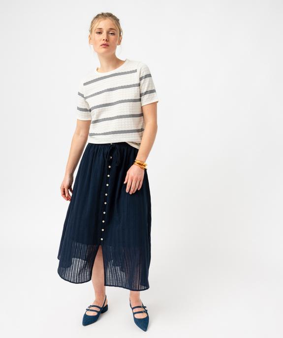 Pull à manches courtes en maille fantaisie et rayures femme - LuluCastagnette vue5 - LULUCASTAGNETTE - GEMO