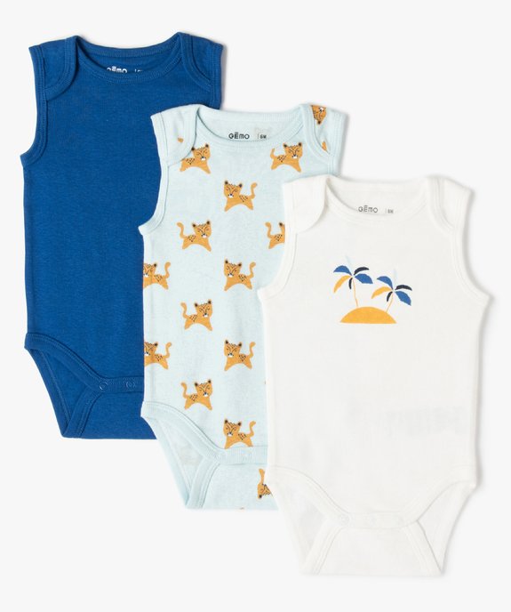 Body bébé sans manches encolure US 100% coton biologique (lot de 3) vue1 - GEMO 4G BEBE - GEMO