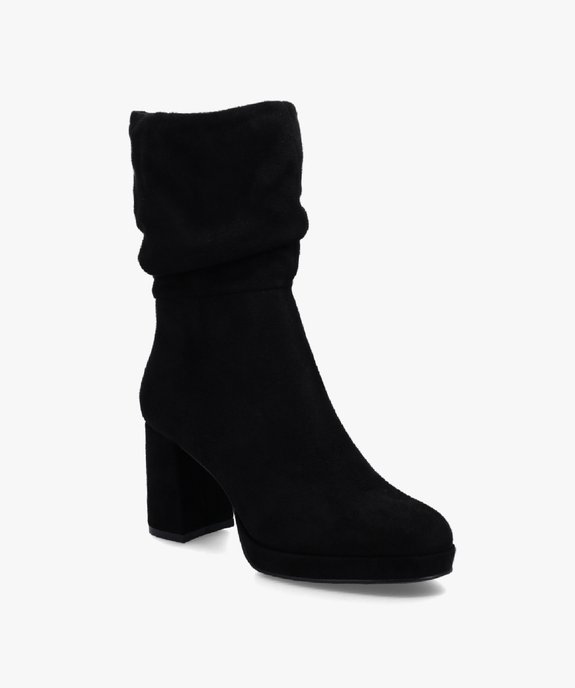 Bottines femme à talon carré dessus suédine unie vue3 - GEMO(URBAIN) - GEMO