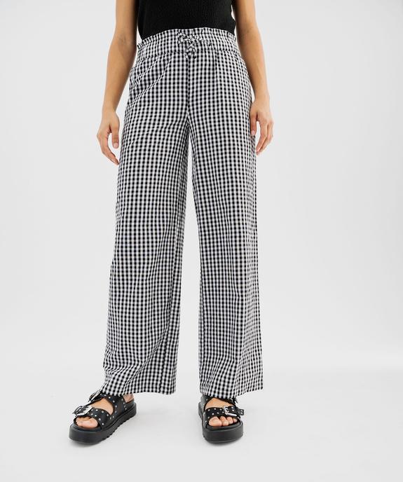 Pantalon large en seersucker motif vichy femme vue1 - GEMO(FEMME PAP) - GEMO