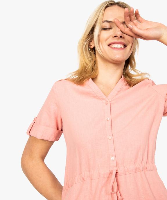 Robe femme en lin avec manches courtes et col V vue2 - GEMO(FEMME PAP) - GEMO
