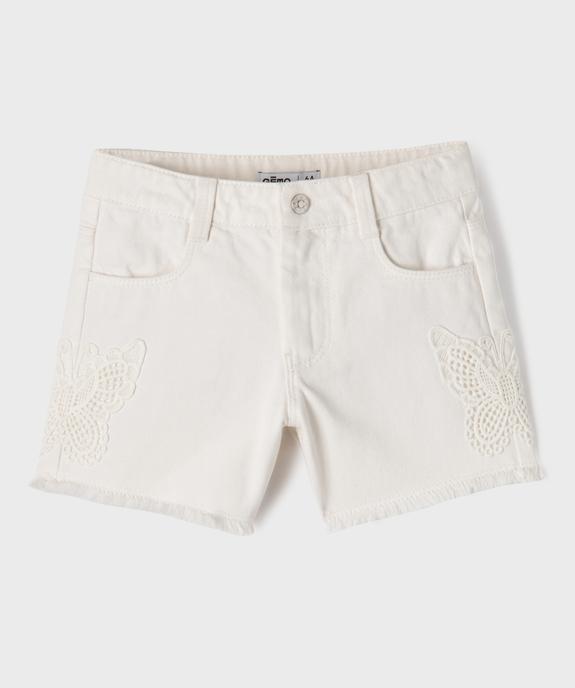 Short en jean brodé à bord franc fille vue1 - GEMO (ENFANT) - GEMO