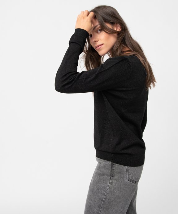 Pull femme à paillettes avec col V vue1 - GEMO 4G FEMME - GEMO