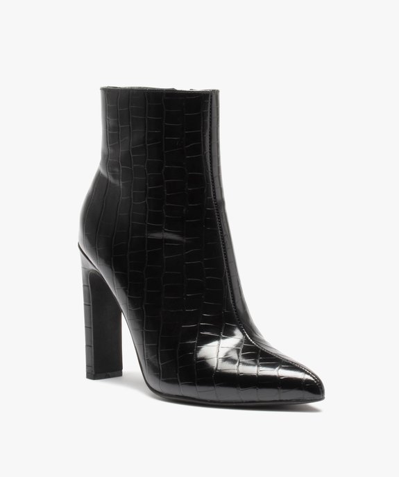 Boots femme unies à talon et bout pointu dessus croco verni vue3 - GEMO(URBAIN) - GEMO