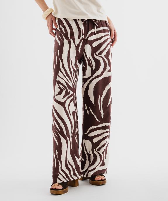 Pantalon fluide imprimé coupe ample avec taille élastique femme vue1 - GEMO(FEMME PAP) - GEMO