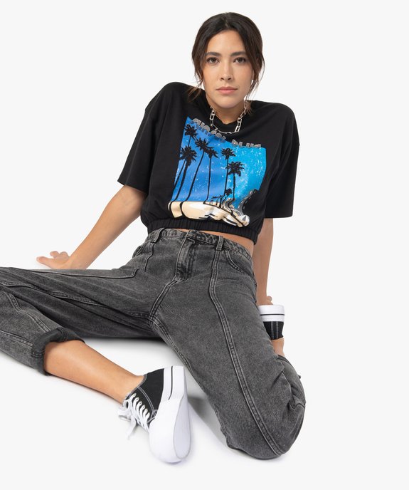 Tee-shirt femme avec bas élastiqué – LuluCastagnette  vue1 - LULUCASTAGNETTE - GEMO