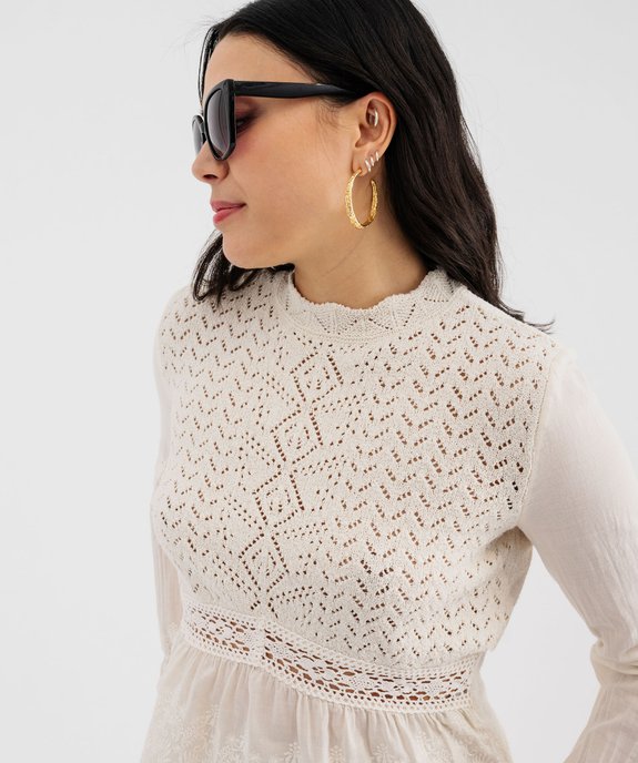 Pull ajouré avec manches chemise femme vue2 - GEMO(FEMME PAP) - GEMO