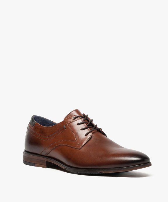 Derbies homme dessus et intérieur cuir avec col perforé vue2 - GEMO(URBAIN) - GEMO