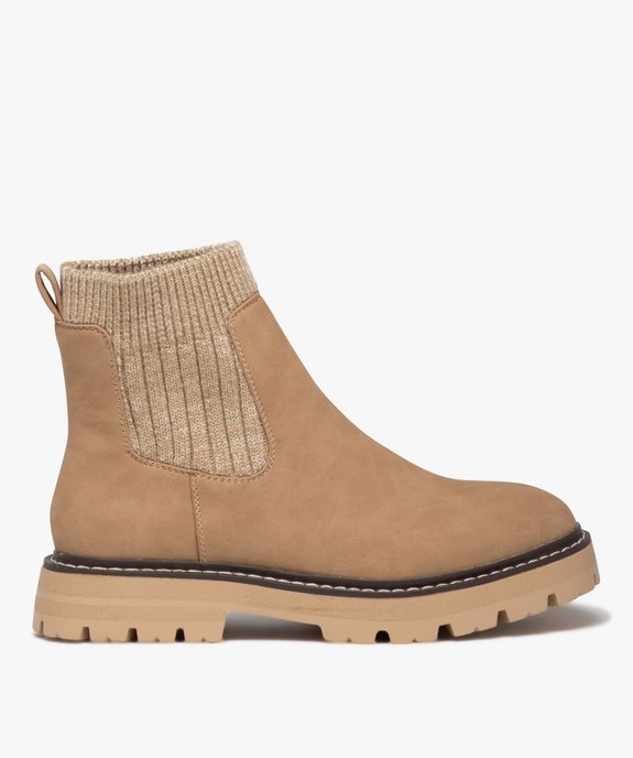 Boots femme unies à semelle crantée et col en maille vue1 - GEMO (CASUAL) - GEMO