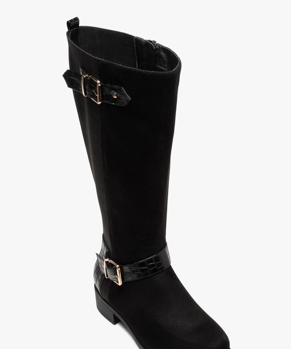 Bottes femme à talon plat en suédine et bride imitation croco Coupe spéciale pied large vue5 - GEMO (CASUAL) - GEMO