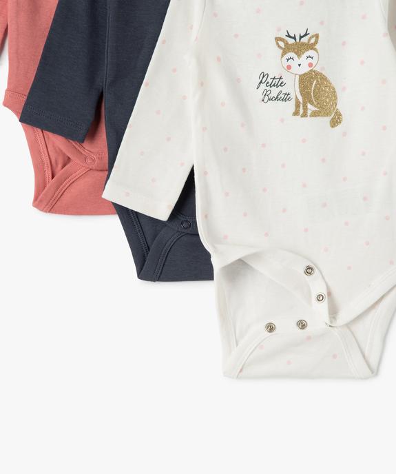 Body bébé fille manches longues avec motif biche (lot de 3) vue4 - GEMO 4G BEBE - GEMO