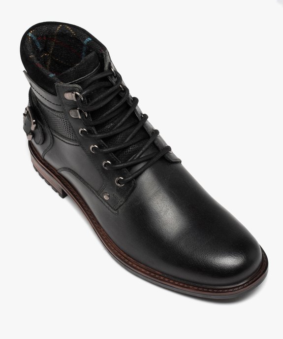 Boots homme dessus en cuir uni à lacets et bride à boucle arrière  vue5 - GEMO (CASUAL) - GEMO