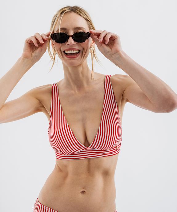 Haut de maillot de bain rayé forme triangle avec bretelles multi-positions femme - LuluCastagnette vue1 - LULUCASTAGNETTE - GEMO